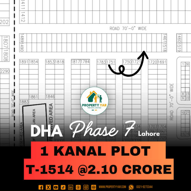 Direct Deal 1 Kanal Plot For Sale In DHA Lahore Phase 7 Block T-1
