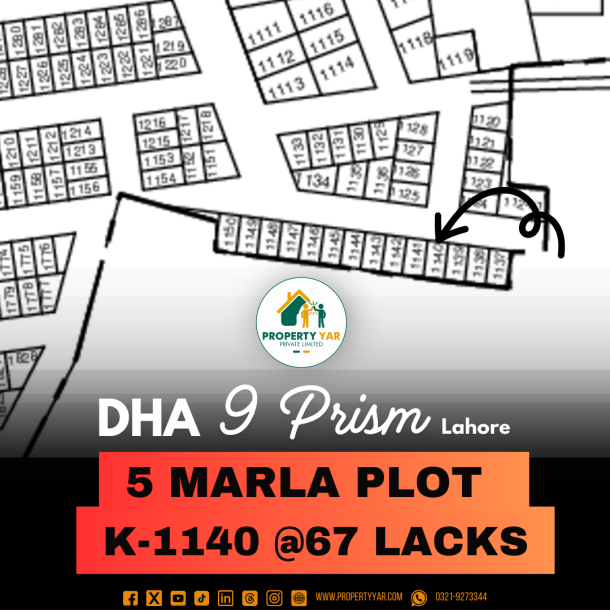 DHA 9 Prism 5 Marla Residential Plot For Sale K-1140-1
