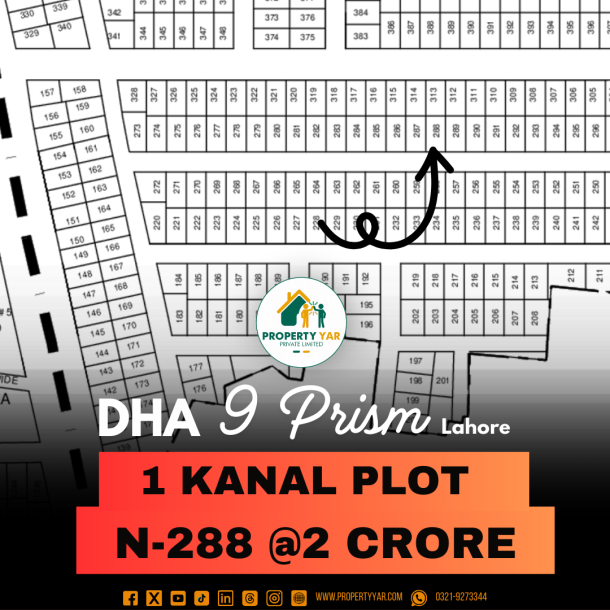 DHA 9 Prism Ideal Location 1 Kanal Plot For Sale N-288-1