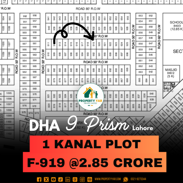 On 50 Feet Wide Road 1 Kanal Residential Plot For Sale In DHA Lahore Phase 9 Prism-1