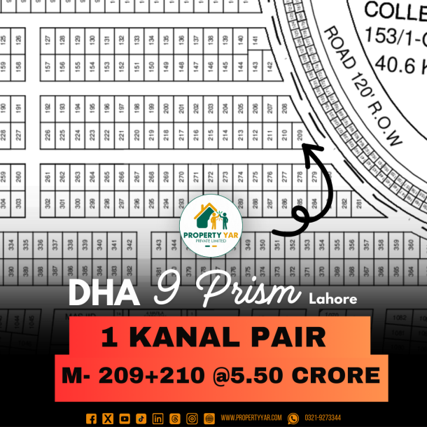1 Kanal Corner Pairs Plot Available For Sale In DHA Lahore Phase 9 Prism-1