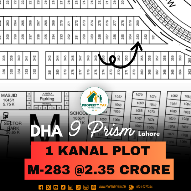 Prime Location M-283 On 50 Feet Road 1 Kanal Plot For Sale In DHA Lahore-1