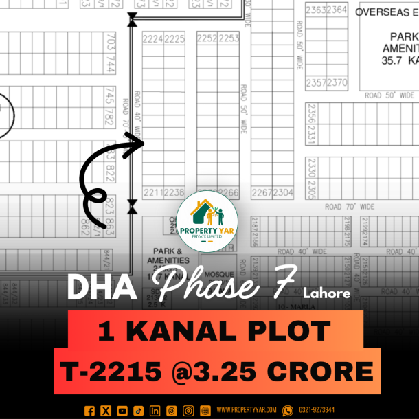 T-2215 Prime Location Plot For Sale In DHA Lahore Phase 7 Block T.-1