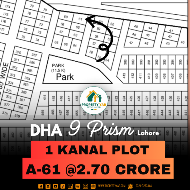 Corner Ideal Location 1 Kanal Lowest Price Plot For Sale In DHA Lahore-1