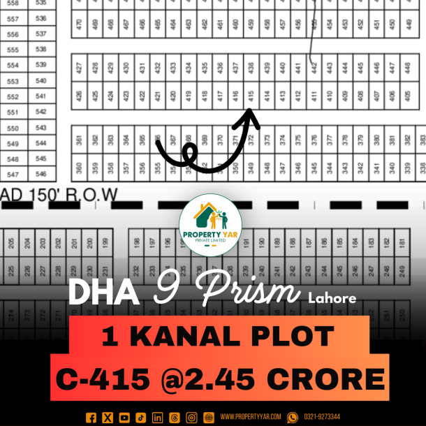 Top Location 1 Kanal Plot For Sale In DHA Lahore phase 9 Prism Block C-1