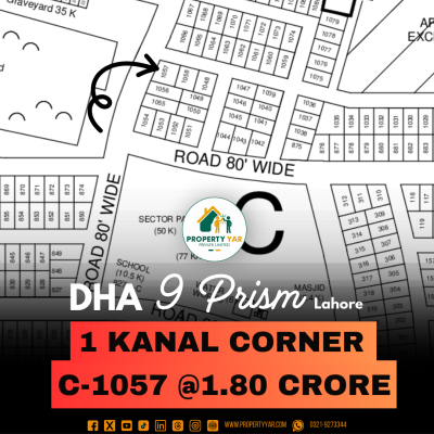 Corner C-1057 Cheapest Price Plot For Sale In DHA Lahore Phase 9 Prism
