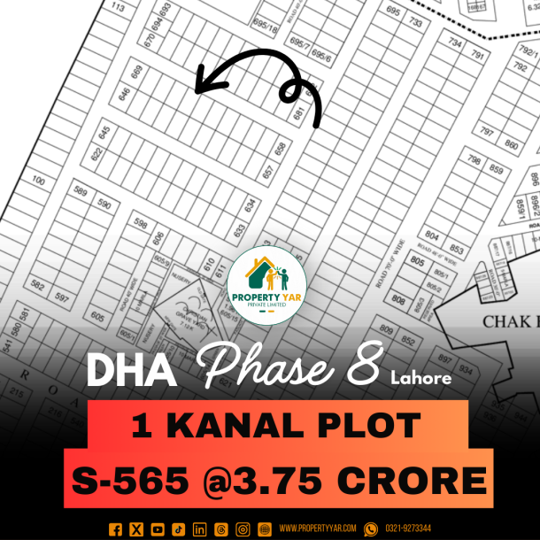 Best Location 1 Kanal Plot For Sale In DHA Lahore Phase 8 Block S-1