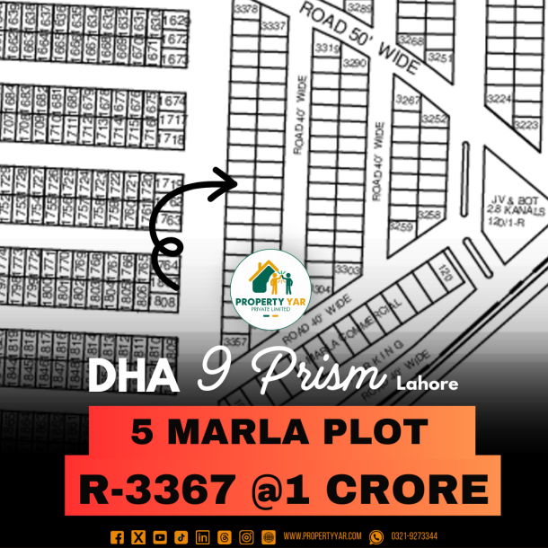 Prime Location 1 Kanal Plot For Sale In DHA Lahore Phase 9 Prism Block R-1