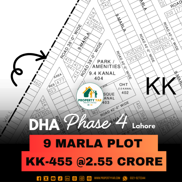 Affordable Price 9 Marla Plot For Sale In DHA Lahore Phase 4 Block KK-1
