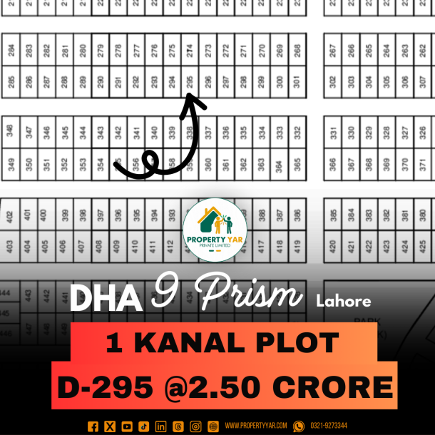 Cheapest Price 1 Kanal Plot For Sale In DHA Lahore Phase 9 Prism Block D-1
