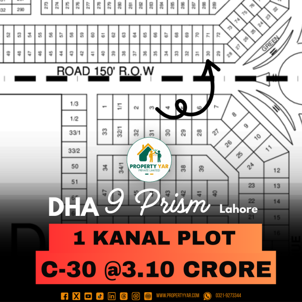 Affordable Price 1 Kanal Plot For Sale In DHA Lahore Phase 9 Prism Block C-1