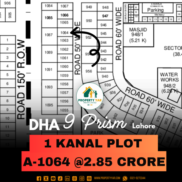 Top Location 1 Kanal Plot Is Available For Sale In DHA Lahore Phase 9 Prism Block A-1
