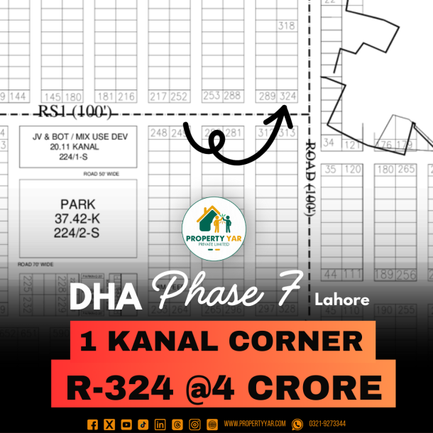 Corner 1 Kanal Best Location Plot For Sale In DHA Lahore Phase 7 Block R-1