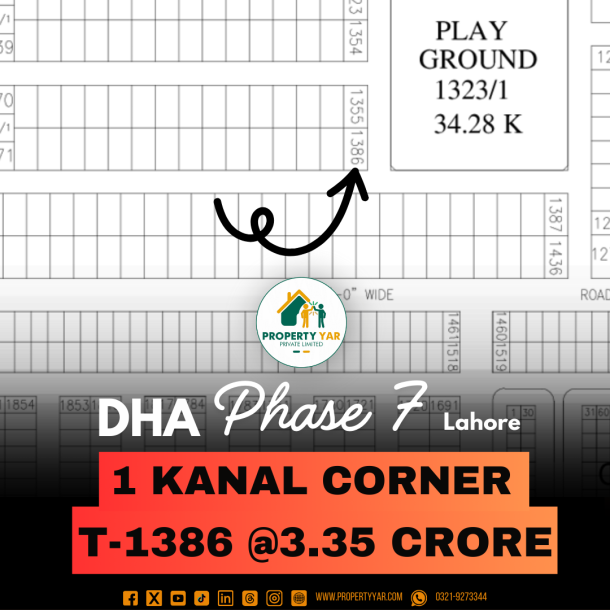 Corner And Facing Park 1 Kanal Plot For Sale In DHA Lahore Phase 7 Block T-1