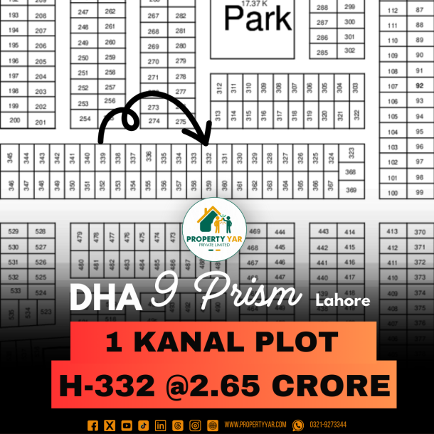H-332 Excellent Location 1 Kanal Plot For Sale In DHA Lahore Phase 9 Prism Block H-1