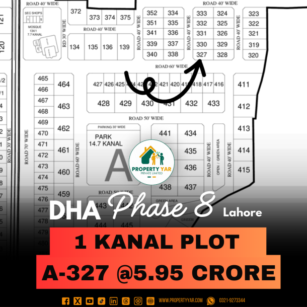 Corner Investor Rate 1 Kanal Plot For Sale In DHA Lahore phase 8 Park View Block A-1