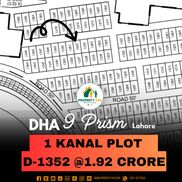 Lowest Cost 1 Kanal Plot For Sale In DHA Lahore Phase 9 Prism Block D-1