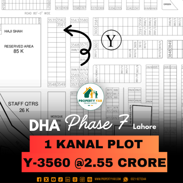 Investor Rate Y-3560 Available For Sale In DHA Lahore Phase 7 Block Y-1