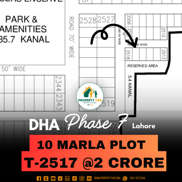 Ideal Location Plot T-2517 Available For Sale In DHA Lahore Phase 7 Block T-1
