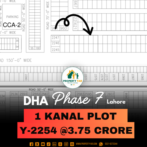 Ideal Location Plot Y-2254 Available For Sale In DHA Lahore Phase 7 Block Y-1