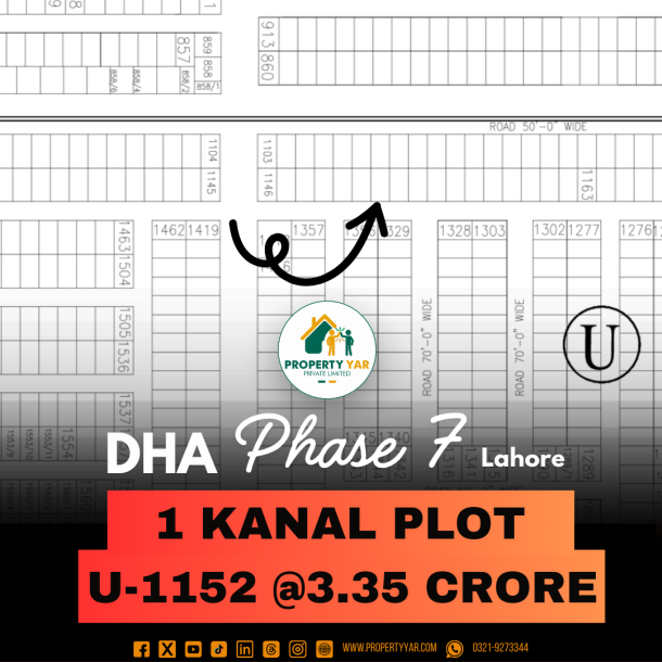 U-1152 Lowest Cost 1 Kanal Plot For Sale In DHA Lahore Phase 7 Block U-1