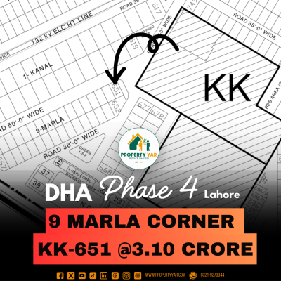 Corner KK-651 Excellent Location 9 Marla Plot For Sale In DHA Lahore Phase 4