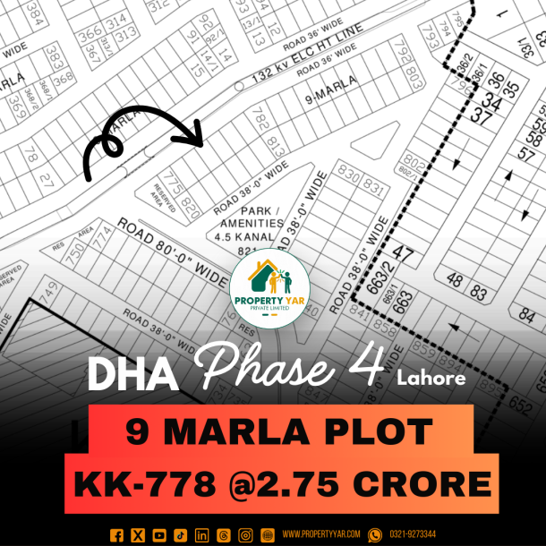 Ideal Location 9 Marla Plot Available For Sale In DHA Lahore Phase 4 Block KK-1