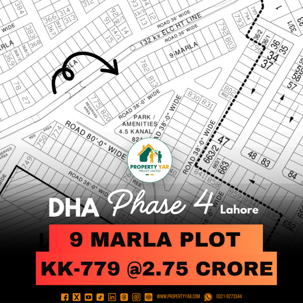 KK-779 Prime Locayion 9 Marla Plot Available For Sale In DHA Lahore Phase 4 Block KK-1