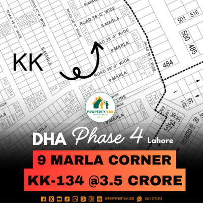 Corner Best Location 9 Marla Plot For Sale In DHA Lahore Phase 4 Block KK