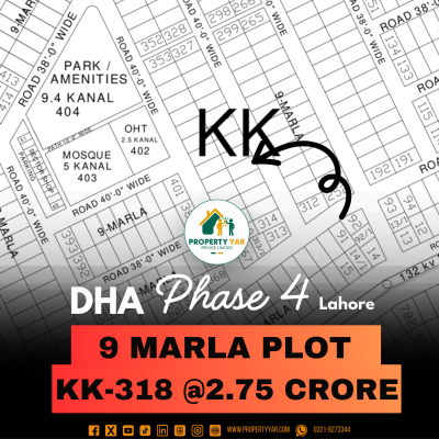 Top Location 9 Marla Plot For Sale In DHA Lahore Phase 4 Block KK