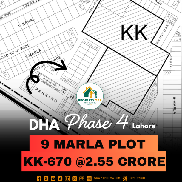Paper Available KK-670 Excellent Location 9 Marla Plot For Sale In DHA Lahore Phase 4-1