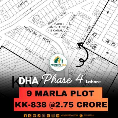 On 38 Feet Road 9 Marla Plot KK-838 Available For Sale In DHA Lahore Phase 4
