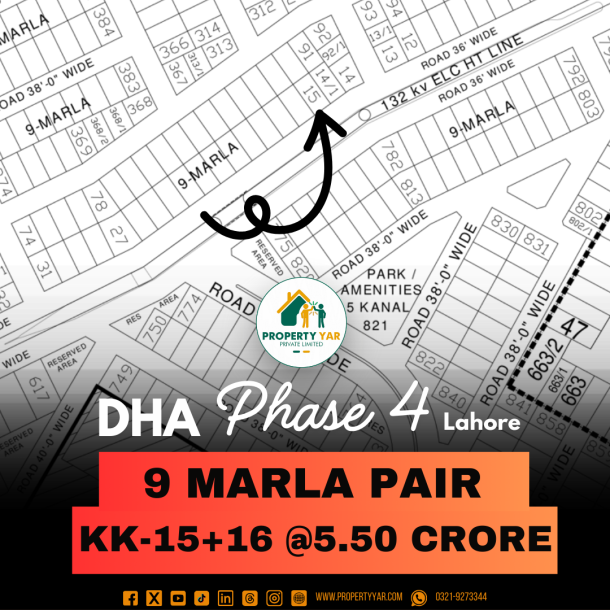 Affordable 9 Marla Pair Plots Available For Sale In DHA Lahore Phase 4 Block KK-1