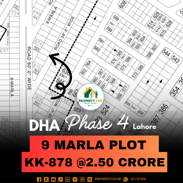 Ideal Location 9 Marla Plot Available For Sale In DHA Lahore Phase 4 Block KK-1