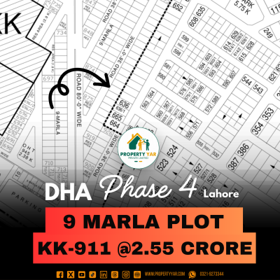 KK-911 Prime Location 9 Marla Plot Available For Sale In DHA Lahore Phase 4 Block KK