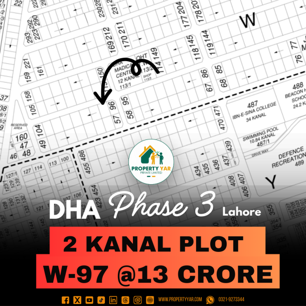 Top Location 2 Kanal Plot For Sale In DHA Lahore Phase 3 Block W-1