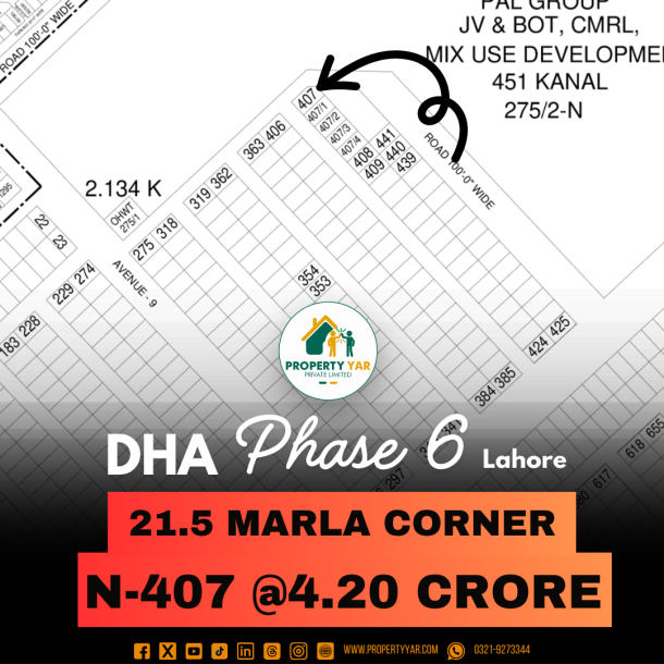 Corner 21.5 Marla Plot Available For Sale In DHA Lahore Phase 6 Block N-1