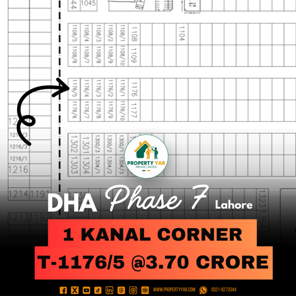 Corner 1 Kanal Plot For Sale In DHA Lahore Phase 7 Block T-1