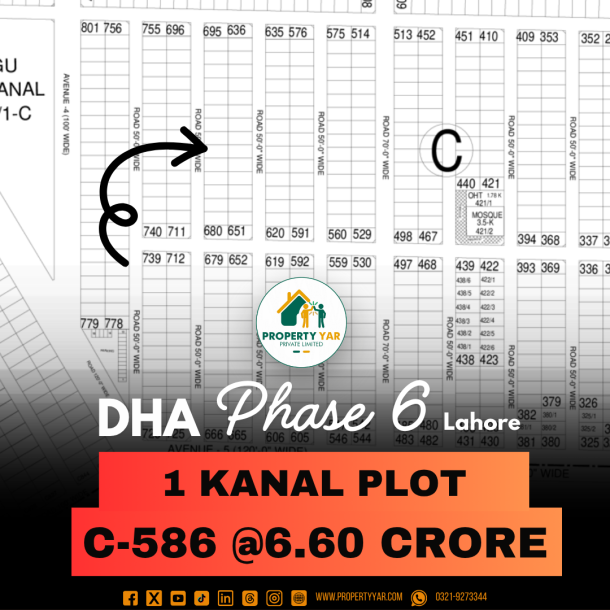 Top Location 1 Kanal Plot For Sale In DHA Lahore Phase 6 Block C-1