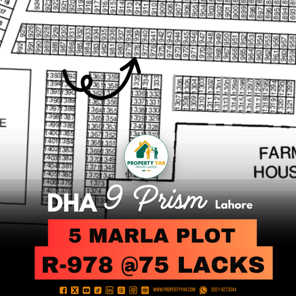 Cheapest Price 5 Marla Plot Available For Sale In DHA Lahore Phase 9 Prism Block R-1