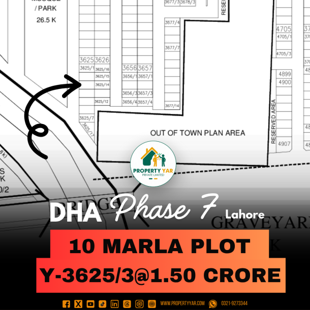 Low Price 10 Marla Plot Available For Sale In DHA Lahore Phase 7 Block Y-1