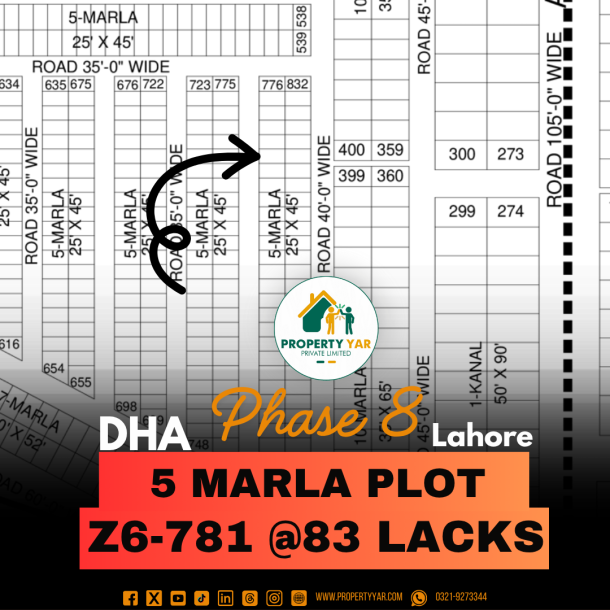On 40 Feet Road Excellent Location 5 Marla Plot Available For Sale In DHA Lahore Phase 8 Block Z6-1