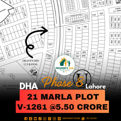 21 Marla Ideal Location Plot Available For Sale In DHA Lahore Phase 8 Block V