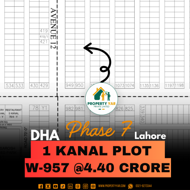 Ideal Location 1 Kanal Plot Available For Sale In DHA Lahore Phase 7 Block W-1