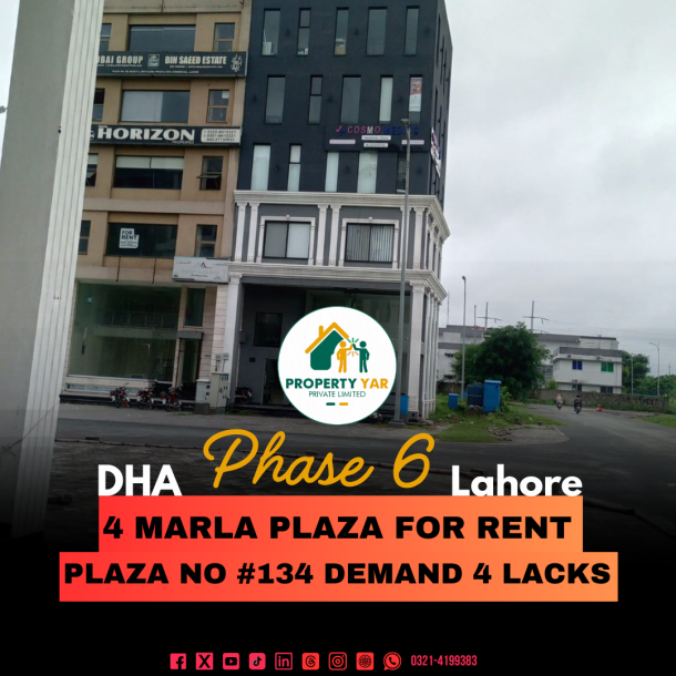 Best Location 4 Marla Commercial Plaza Basement ground floor and mezzinine Available For Rent In DHA Lahore Phase 6 Block A-1