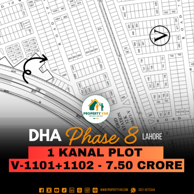 Facing Park 1 Kanal Pair Plots (V-1101+1102) Demand 7.50 Crore On 50 Feet Road Available For Sale In DHA Lahore Phase 8 Block V