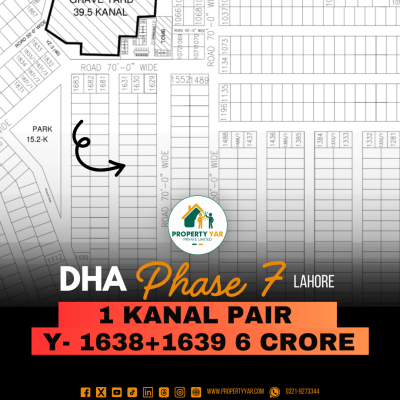 Ideal Location 1 Kanal Pair Plots (Y- 1638+1639) Demand 6 Crore Near To Park And Graveyard Area On 50 Feet Wide Road Available For Sale In DHA Lahore Phase 7 Block W