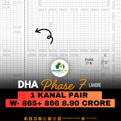 Best Price 1 Kanal Pair Plots (W -865+866) Demand 8.90 Crore On 50 Feet Wide Road Near To Park Available For Sale In DHA Lahore Phase 7 Block W