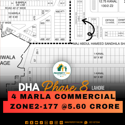 4 Marla Commercial Plot (Zone2- 177) Demand 1.77 Crore Near To Park On 50 Feet Wide Road Available For Sale In DHA Lahore Phase 9 prism Sector Z2