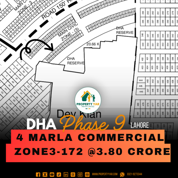 (Zone3- 172) Demand 3.80 Crore Good Location 4 Marla Commercial Plot Near To Park And On 80 Feet Wide Road Available For Sale In DHA Lahore Phase 9 Prism Zone 3-1